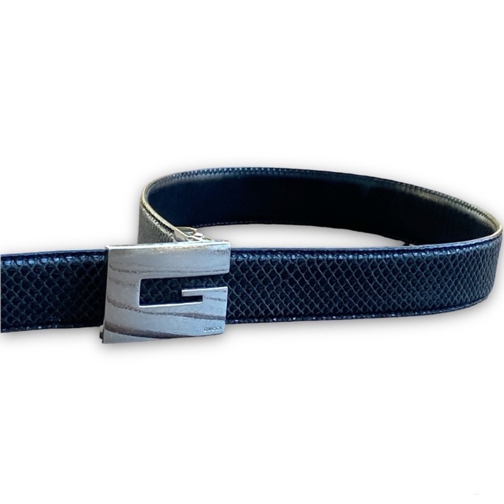 Vintage Gucci Silver G Logo Buckle Black Leather Belt Women Unisex